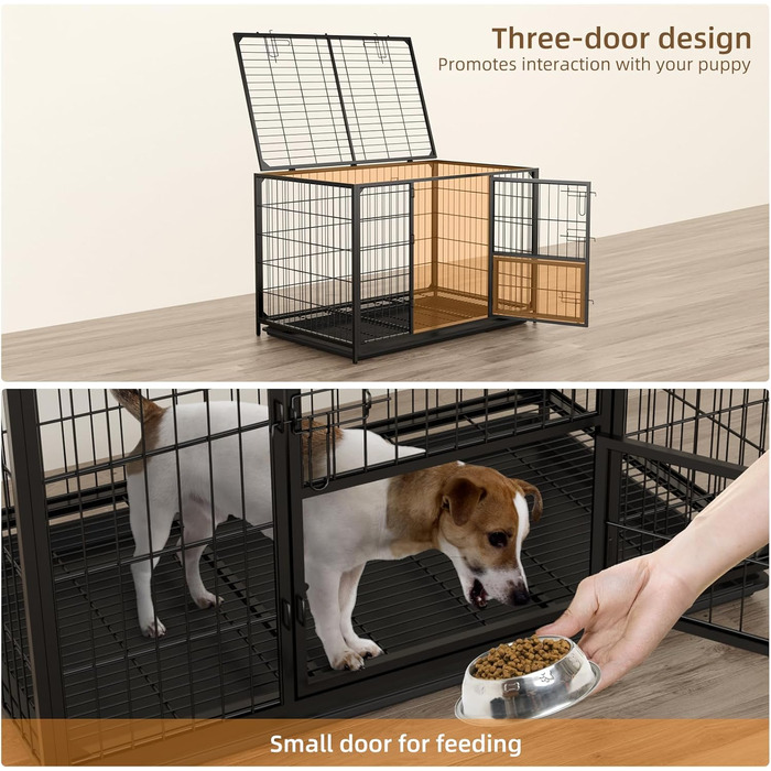 Клітка для собак VOWNER, міцна, 93x56x60 см, для малих та середніх порід, 3 двері, знімні двері та піддон, чорна