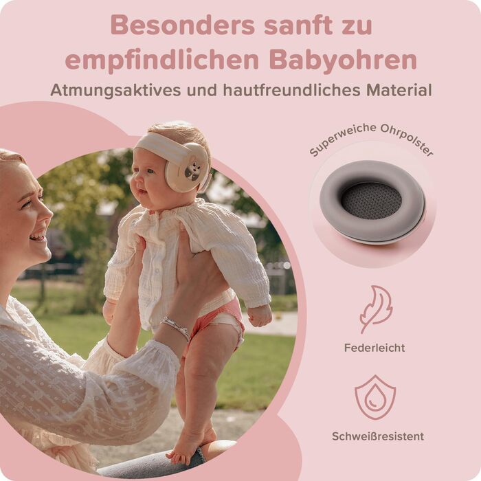Навушники для захисту від шуму для дітей 3-48 місяців - Захист слуху для немовлят 25dB - М'які навушники для дітей з еластичною та регульованою стрічкою (Рожеві)