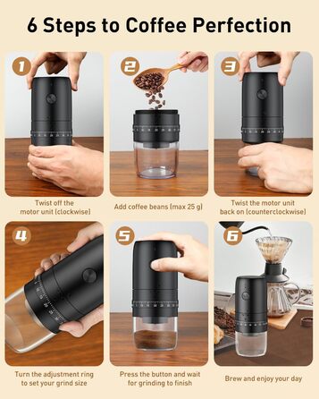 Електрична кавомолка Pawfly з керамічним жорном, 40 ступенів помолу, функцією Auto-Stop та щіткою для чищення. Професійна модель для подорожей та кемпінгу