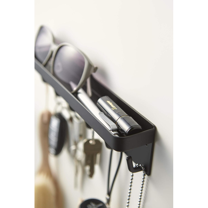 YAMAZAKI 2754 SMART Magnetic Key Hook with Tray, White, Steel, Minimalist Design, 24.5 x 4.5 x 6 cm (LxWxH) (Black)