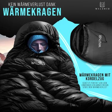 Спальний мішок WALDNER Daunenschlafsack Ultraleicht - ультралегкий, 4 сезони, 800г пуху, 600FP, для кемпінгу та відпочинку на природі (до 200см)