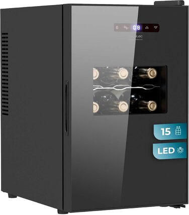 Cecotec Bolero GrandSommelier 830 CoolWood Wine Refrigerator, Thermoelectric, Quiet and High Performance, Adjustable Temperature: 8-18ºC, Touch Control Panel, Displays, Eco-friendly. (15 Bottles, Black)