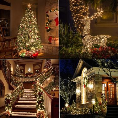 Льонокомірка LED 200 шт., 20 м, на батарейках з таймером, 8 режимів, вологостійка, тепле біле світло, для декору саду, вечірки, весілля, внутрішнього та зовнішнього використання, прозорий кабель