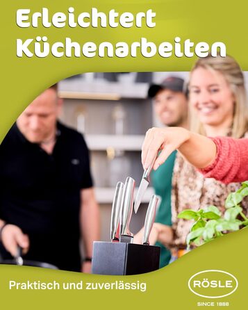 Набір кухонних ножів Rösle Cuisine 7 предметів: дерев'яний блок з бамбука, 5 ножів зі сталі, ножиці, захист пальців
