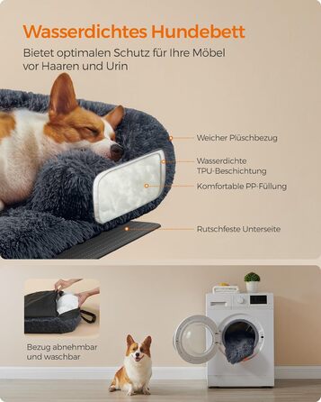 Ліжко для собак Feandrea FluffyHug, м'яка плюшева, 80x75x16 см, сірий Ombré, для собак малого та середнього розміру