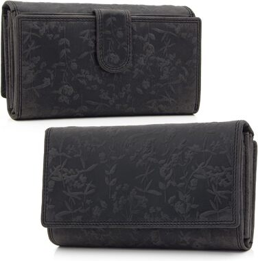 ekavale Women's Wallet Large Long Wallet with Snap Button and RFID Protection, Wallet with Floral Pattern (Dark Brown)