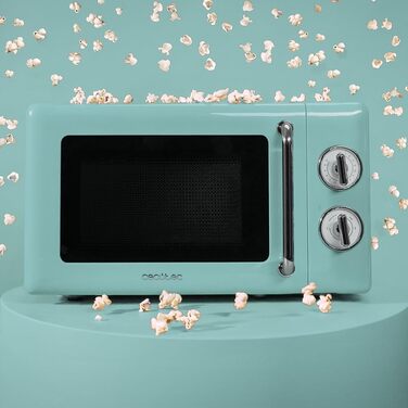 Мікрохвильова піч Cecotec Proclean 3010 Retro Blue, 20л, 700Вт, механічна, з таймером, розморожування, синій колір, нержавіюча сталь, внутрішнє освітлення, ретро-дизайн