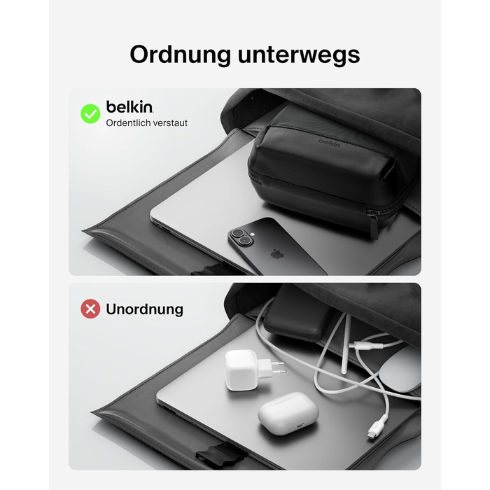 Органайзер для електроніки та аксесуарів Belkin для подорожей: сумка для iPhone, Powerbank, зарядного пристрою, Apple Pencil та AirTag, міцний м'який матеріал