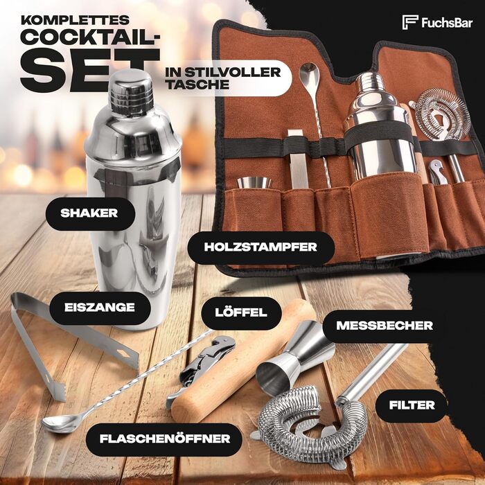Premium 7-Piece Cocktail Shaker Set with Carrying Case & Recipe Cards - Complete Bar Accessory Set for Home & Travel