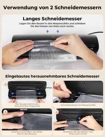 Вакуумний апарат 5 в 1: багатофункціональний вакууматор з вбудованим різаком, вакуумний пакувальник sous vide з 10 пакетами та шлангом, фольгозваріння для продуктів харчування