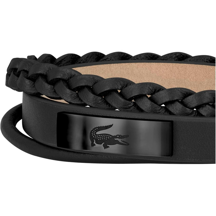 Браслет Lacoste Fusion для чоловіків: шкіряний ремінець (чорний/зелений) з гравіюванням, нержавіюча сталь