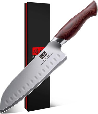 Японський ніж SHAN ZU Santoku 18 см - професійний кухонний ніж з високоякісної сталі 10Cr15Mov, ергономічна ручка, для м'яса, овочів, риби