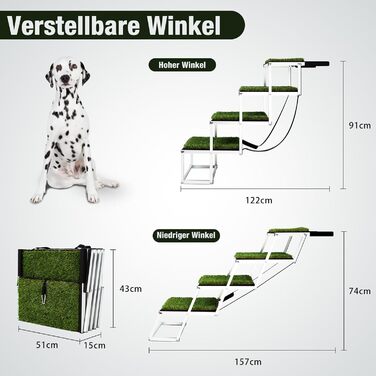 Сходинки для собак Extra Breit: широкі, складані сходи для великих собак з антиковзким покриттям з штучного газону, легкий алюмінієвий каркас, для автомобілів, вантажівок та SUV