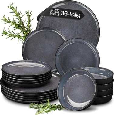 Moritz & Moritz VIDA Dinnerware Set for 12 People Blue 36-Piece - Modern Porcelain Dinnerware Set - Scratch, Microwave & Dishwasher Safe, Dining Service, Table Service, Combination Service for 12 People