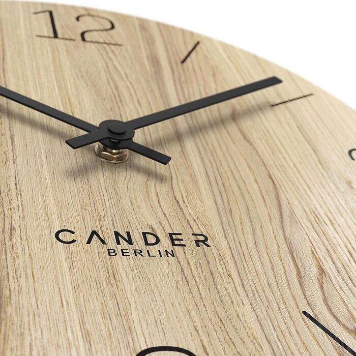 Cander Berlin MNU 2725 D Wall Clock Wood Silent 25 cm Modern Oak Veneer Vintage No Ticking Sounds Kitchen Living Room Analog