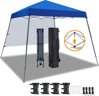 Yaheetech 3x3m Pop-Up Gazebo, Folding Canopy, Waterproof with 1 Side Wall, One Push Garden Gazebo with Carry Bag, UV Protection, Foldable Tent for Camping, Festivals, Parties, Blue