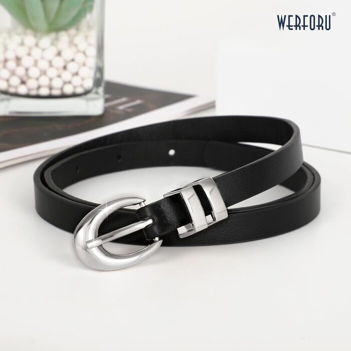 Жіночі шкіряні ремені WERFORU: 2 шт. у комплекті. Тонкі ремені для джинсів, штанів, суконь. Розміри: 78-93 см та 99-114 см (Чорний+коричневий)