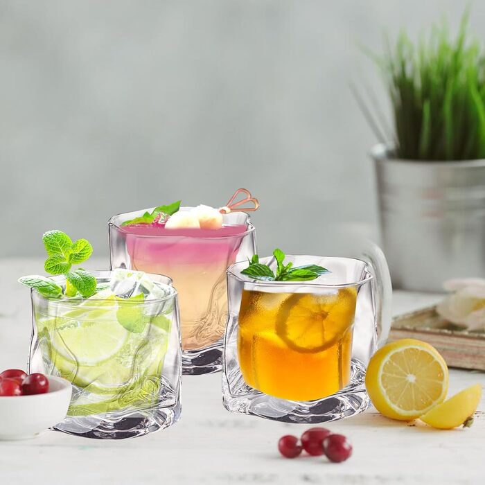 Набір склянок 6 шт. 200 мл - Кришталеві склянки для віскі з нерівномірною поверхнею - склянки для напоїв, кави, коктейлів, лонгдрінків, води, чаю, кави, соку - придатні для миття в посудомийній машині (прозорі)