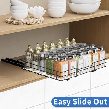 Висувна полиця для спецій у шафу, 2 яруси, регульована висота, чорний колір, органайзер для спецій, органайзер для кухні (32.2x27x6 см)