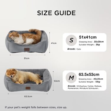 Кішечка ліжко BEDSURE велике, миється - 63.5x53см, неслизьке, для собак та кішок, квадратна корзина з м'яким бордюром, сіре, 63.5 x 53 см (Д x Ш)