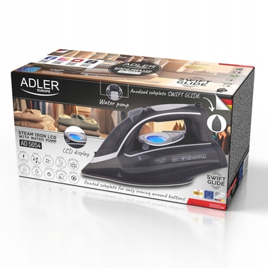 Парова праска з водяним насосом Adler AD5054 LCD 3000W, підошва SWIFT GLIDE