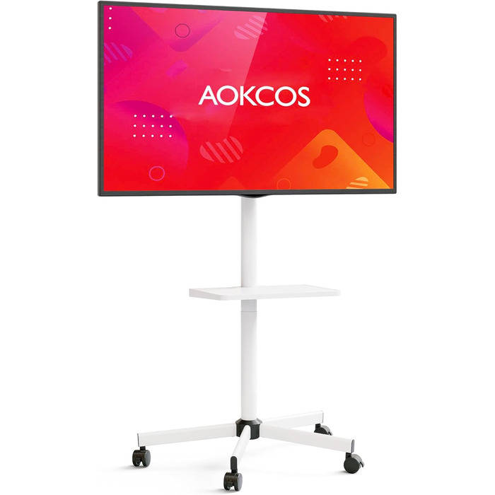 Підставка для телевізора AOKCOS на коліщатках, 32-65 дюймів, мобільна, до 40 кг, VESA 400x400 мм, біла