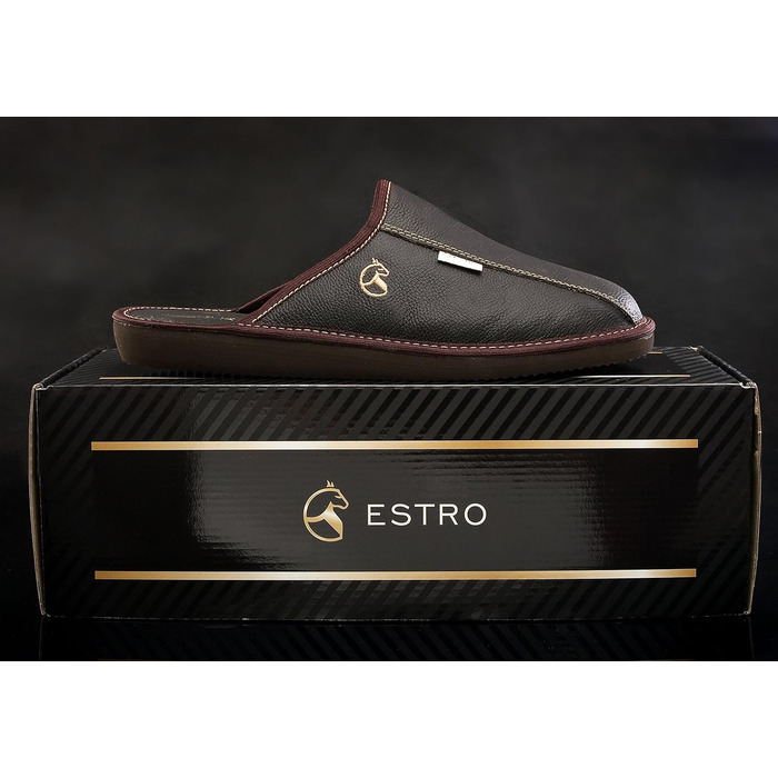 Чоловічі халапи Leder Estro - халапи для дому, чоловічі пантофі, сліпони, халапи Estro, 44 EU, Коричневий