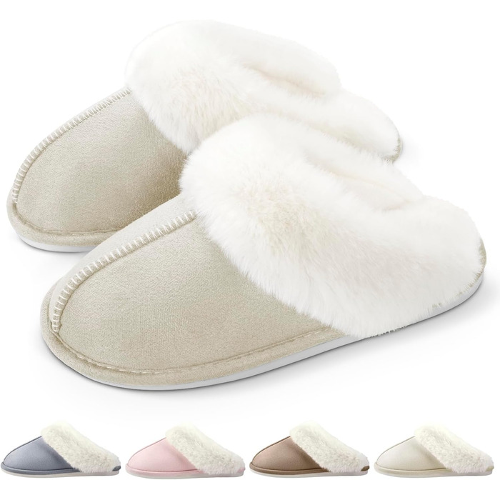 Домашні тапочки RUVVDR для жінок, зимові, теплі, з піною Memory Foam, пухнасті, м'які, з антиковзким покриттям, для дому та вулиці, 38/39 EU, бежеві