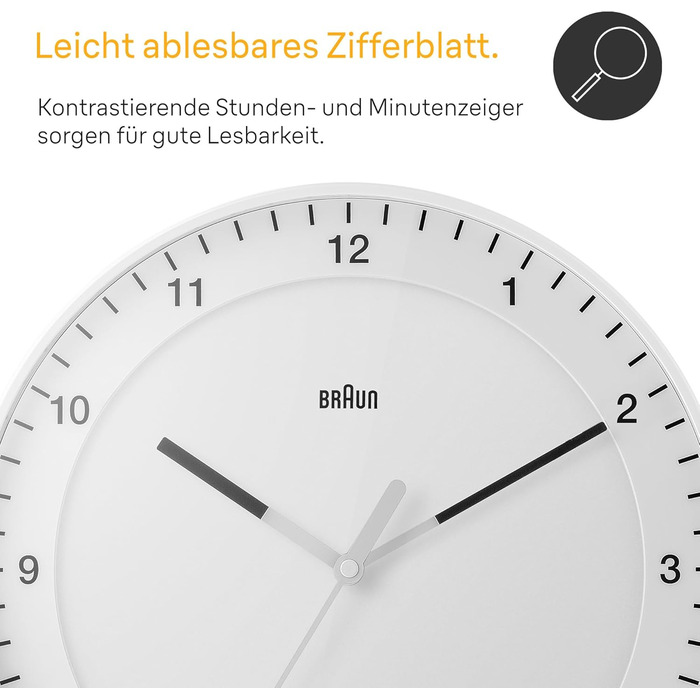 Braun Classic Large Radio Wall Clock, Central European Time Zone (CET/GMT+1) with a quiet movement, easy-to-read dial, 30cm diameter, white model BC17W-DCF.