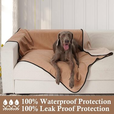 Водонепроникний коврик для собак PETTOM 152x127см, м'який коврик для великих та маленьких собак, захисний коврик для дивану, ліжка, автокрісла, меблів - 30°C, (L, Коричневий верблюда, Large)