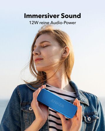 Портативна Bluetooth колонка Anker SoundCore 2, блакитна: потужний звук, глибокий бас, 24 год роботи, водонепроникність IPX7, сумісна з iPhone, Galaxy
