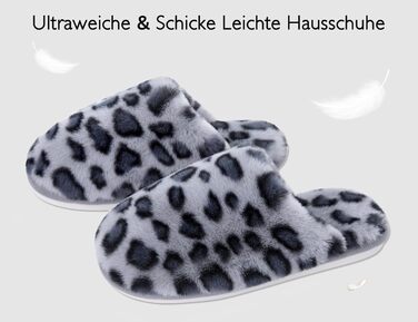 Тапочки зимові для жінок та чоловіків, теплі, з плюшем, з пам'яттю форми, антиковзкі, унисекс, розмір 40.5/42 EU, сірий леопард