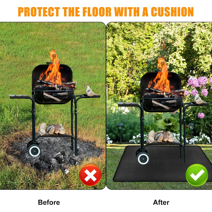 Вогнестійкий килимок для гриля, складаний, захист від нагріву, 39x60 дюймів (100x152 см), чорний
