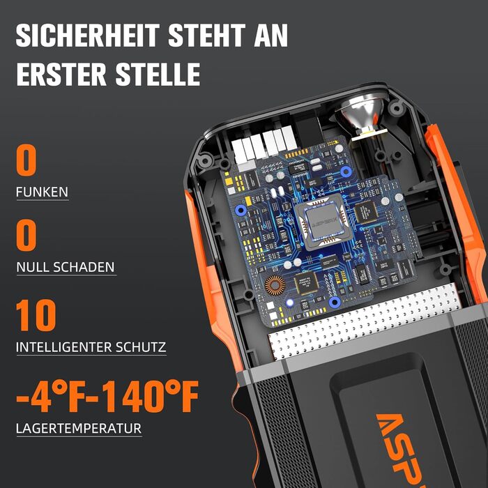 Powerbank Starthilfe AsperX 3000A: Зарядний пристрій для автомобіля 12V з кабелями, LED ліхтариком, IP64, для авто, вантажівок, мотоциклів