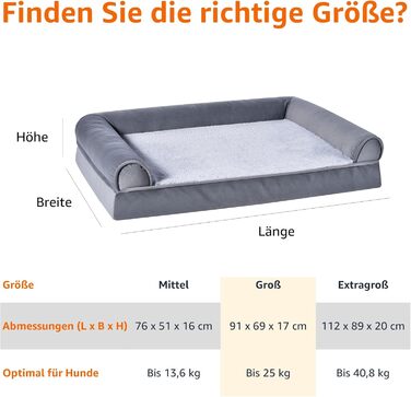 Amazon Basics Foam Dog and Pet Bed with Removable Cover, Gray, (L x W x H) (U-shaped Sofa - Gray, 91 x 69 x 17 cm)