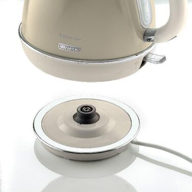 Ariete Vintage Electric Kettle 2869 - 1.7L Stainless Steel Retro Kettle with Water Level Window, Cordless 360° Base, Auto Shut-Off, Tea Infuser, 2000W (Beige)