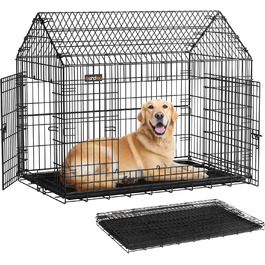 Клітка для собак Feandrea, 120x72.5x109 см, металева, розкладна, XXL, для великих собак, з подвійними дверцятами, легко миється, чорна