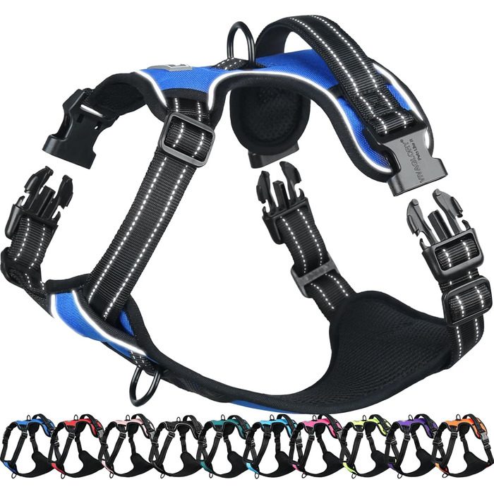 Нашийник для собак VIVAGLORY Easefit, антинатяг, з ручкою, для прогулянок та тренувань, м'який, анти-вислизання, розмір M (51-74 см), колір: кобальт