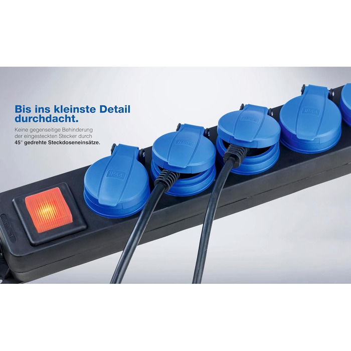 Розподільна коробка з вимикачем Schwabe, 5-fach, 4.5м, IP44, 16A, 230V, для зовнішнього використання