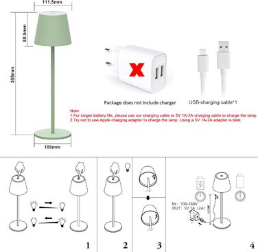LED акумуляторні настільні лампи Klighten (2 шт.) - диммування, USB-C, IP54, зелені