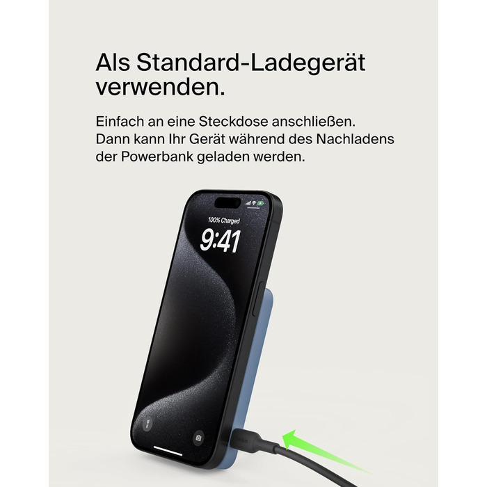Belkin BoostCharge Pro Powerbank 10000mAh з Qi2 та MagSafe, з вбудованим підсвітником, для iPhone 17, iPhone Air, iPhone 16, 15, 14, Pixel та інших – (5K, Blue)