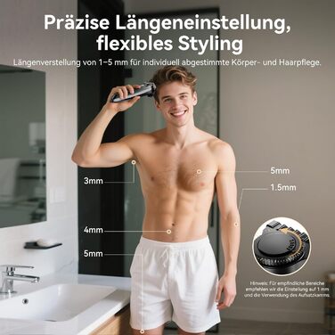 Мультитриммер для тіла чоловічий Intimrasierer Mann - Водонепроникний тілотриммер для чоловіків з насадками для ніг, пахв та зони бікіні. Чорний