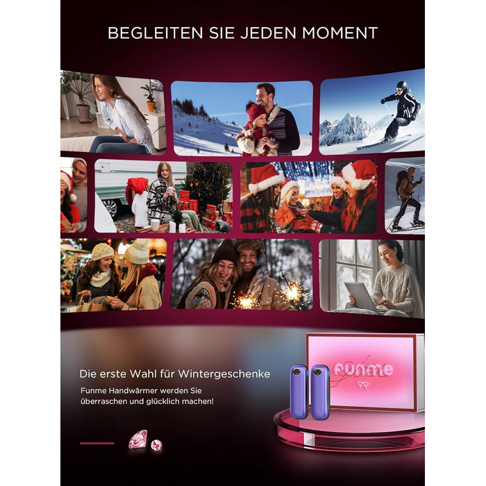 Електричні грілки для рук Funme® 10000mAh (2 шт.) з подарунковою коробкою. USB Powerbank, багаторазові, портативні, до 60°C, для жінок, ідеальні для активного відпочинку. OT95 (фіолетове золото)