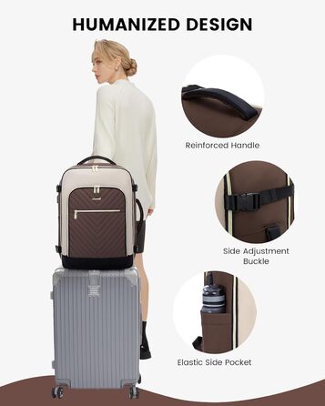 Рюкзак-валіза LOVEVOOK для жінок, 40L, ручна поклажа, водонепроникний, для ноутбука, подорожей, бізнесу (17.3 дюйми, темно-кававий, абрикосовий, чорний)