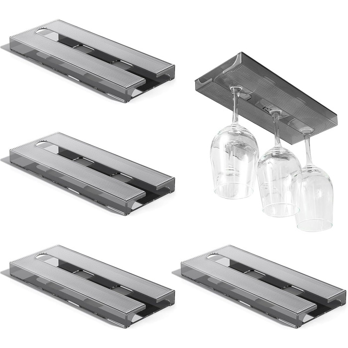 Підставки для келихів Geoyien (4 шт.), підвісні, без свердління, сірі (25,8*11*2,4 см)