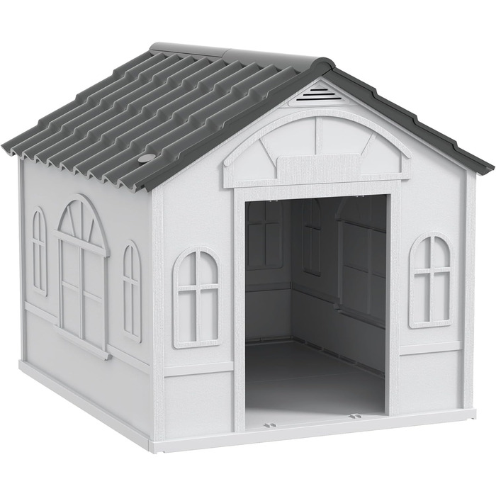 PawHut Dog House with Gable Roof - Weatherproof Outdoor Dog Shelter for Medium Dogs (Up to 20kg) - Grey
