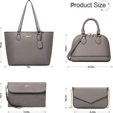 Bagsure Сумка жіноча (4 в 1): сумка-шопер, сумка на плече, ділова сумка для офісу, школи, подорожей (Сіра)