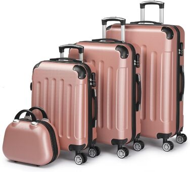 Набір валіз LALAHO 4 шт. з косметичками, рожеве золото, ABS, для подорожей