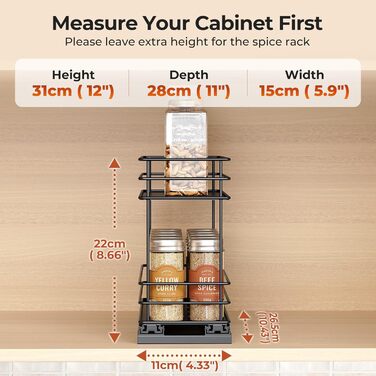 Організатор для спецій Orimade, висувна полиця для спецій, 3 шт., чорний