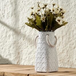 Керамічна ваза, блакитно-коричневий дизайн, ваза в скандинавському стилі для декору, сучасна ваза для вітальні, спальні, кухні, передпокою, ванної кімнати (Білий - 17,8 см)